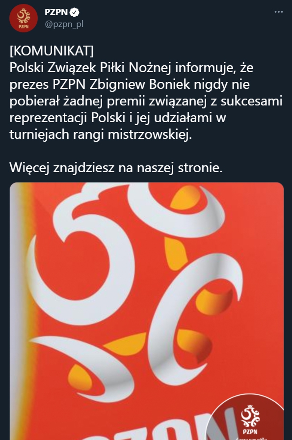 KOMUNIKAT PZPN nt. doniesień w sprawie premii dla Zbigniewa Bońka!